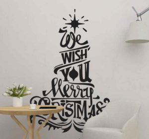 arbol de navidad en la pared con palabras